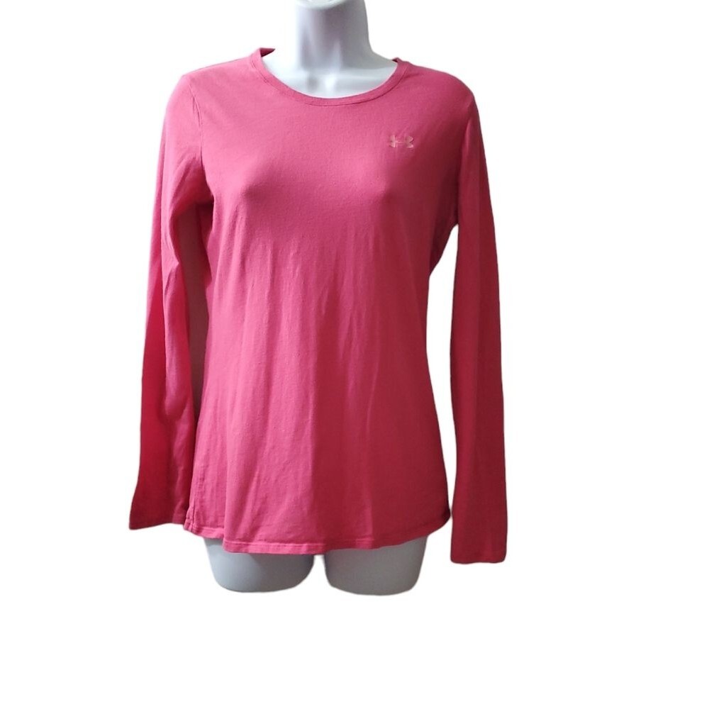 Under Armour heat gear Womens Semi Fitted longsleeve pink crewneck tee shirt